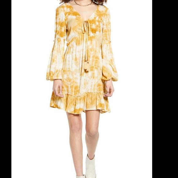 NWT Band of Gypsies Gold Mojave Long Sleeve Mini Dress - Picture 3 of 6